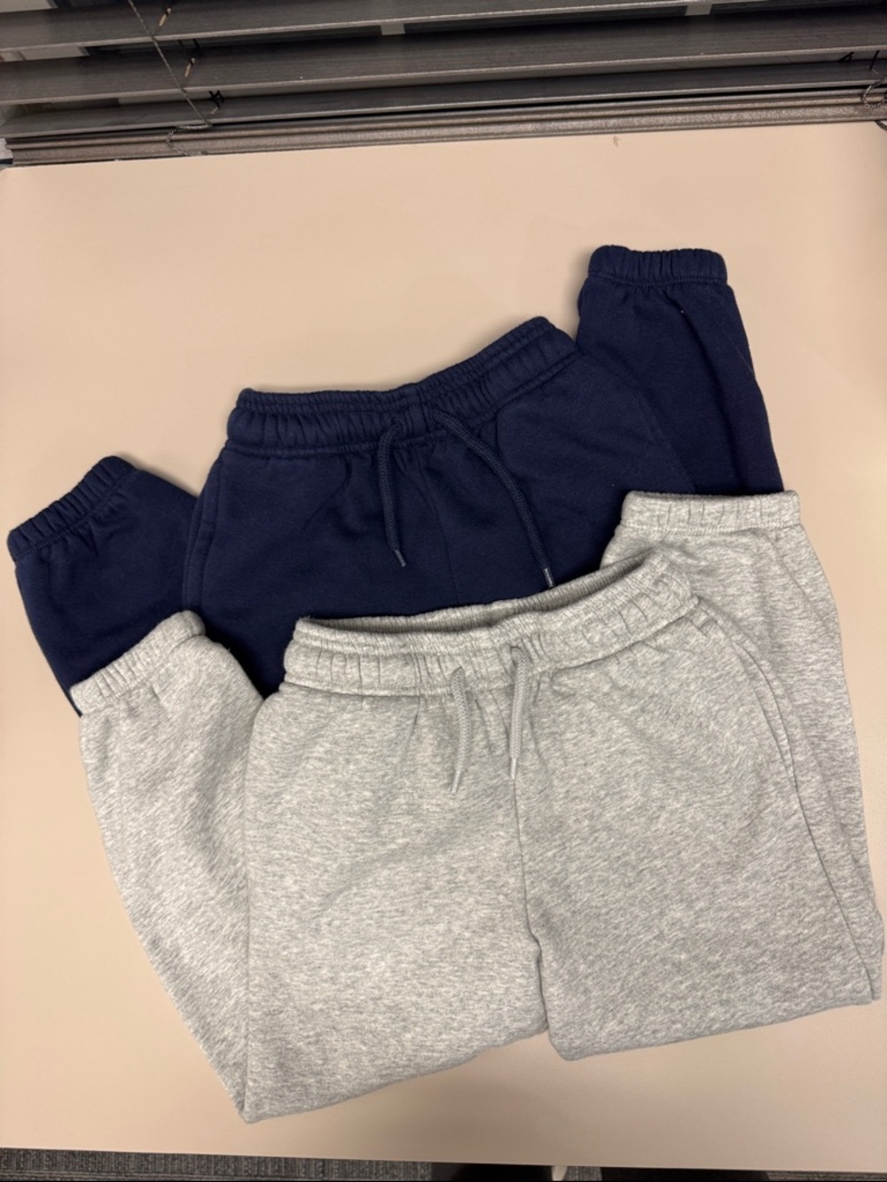 Kids Fleece Jogger Pants - Navy and Heather Gray